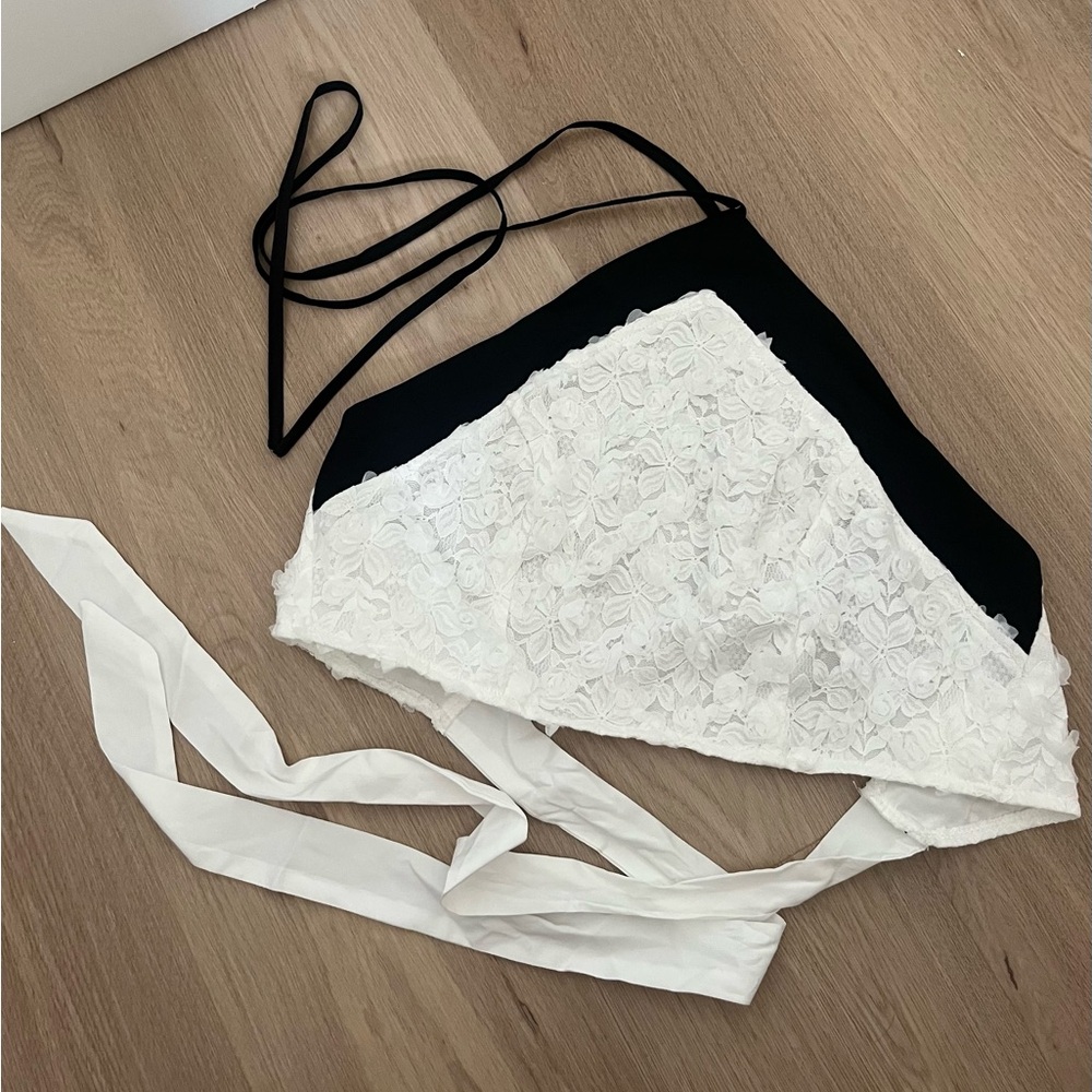 Black and White Lace Halter Top
